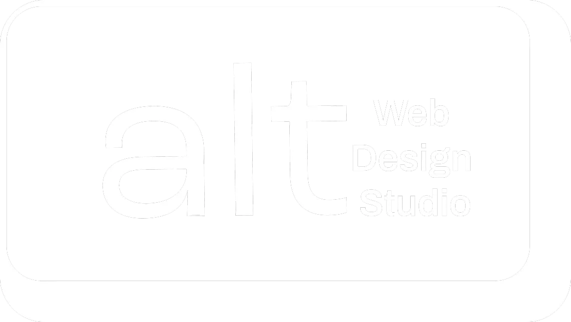 Logo showing the text 'alt' in large white letters with 'Web Design Studio' in smaller white letters on a black rounded rectangle background.